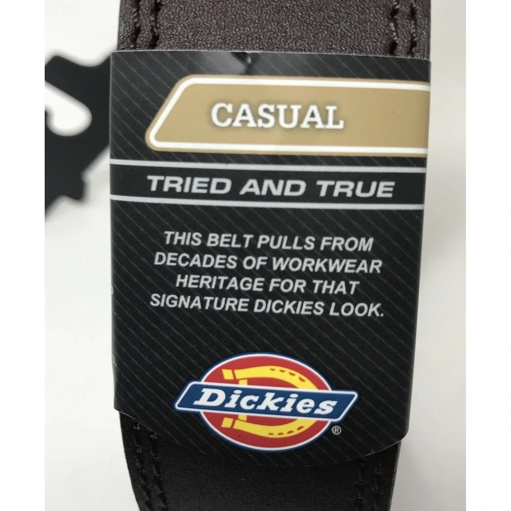 Dickies Men's Casual‎ Leather Belt Dark Brown w/Black Buckle Size 38 NEW